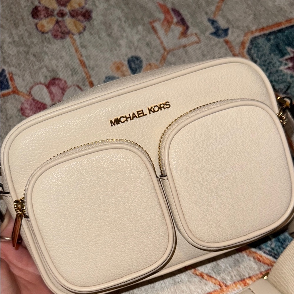Michael Kors Cream Crossbody Bag with Silver Hardware